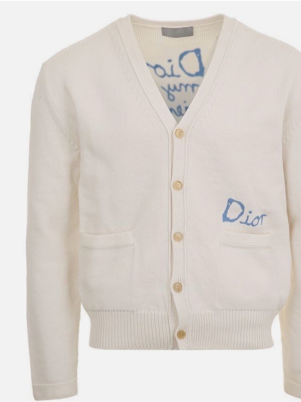 Source Unknown Cream Cardigan with Blue D Script